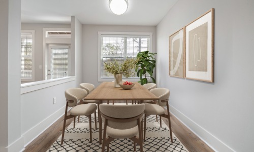 Spacious Modern Dining Room dining room table with seating and plants